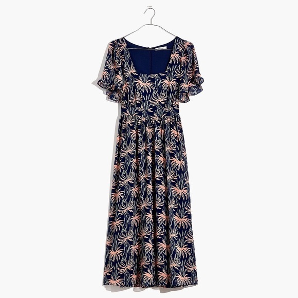 MADEWELL Ruffle-Sleeve Midi Dress in Oasis Palms SIZE XS - Picture 4 of 14